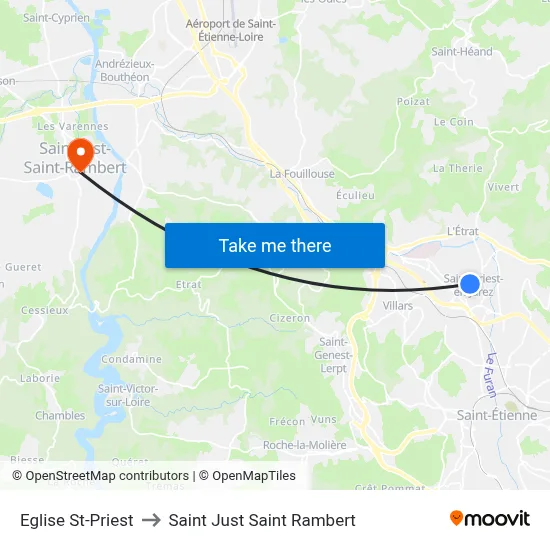 Eglise St-Priest to Saint Just Saint Rambert map