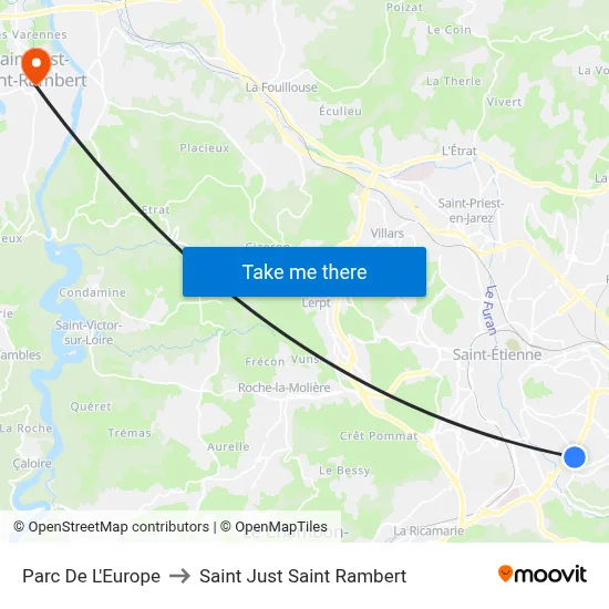Parc De L'Europe to Saint Just Saint Rambert map