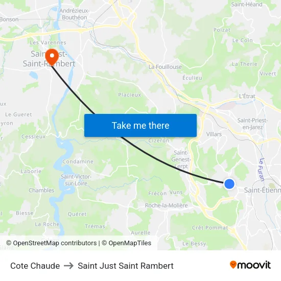 Cote Chaude to Saint Just Saint Rambert map