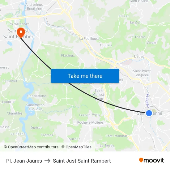 Pl. Jean Jaures to Saint Just Saint Rambert map