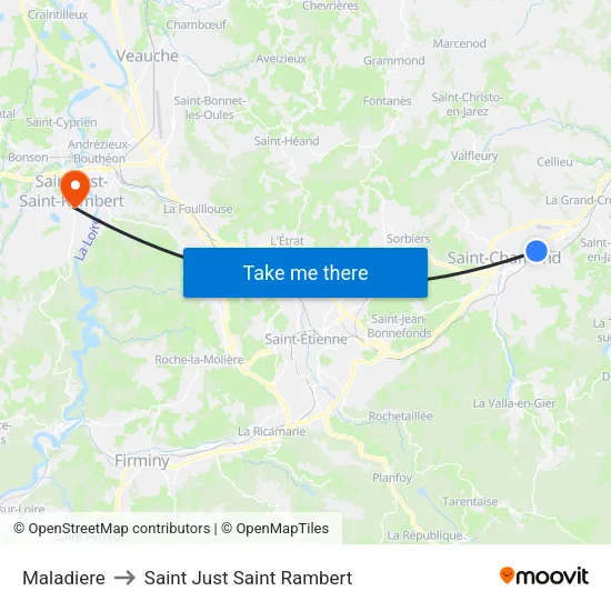 Maladiere to Saint Just Saint Rambert map