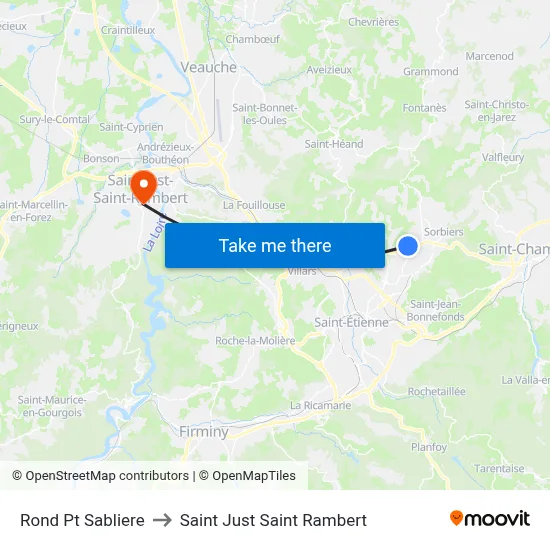 Rond Pt Sabliere to Saint Just Saint Rambert map