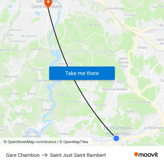 Gare Chambon to Saint Just Saint Rambert map