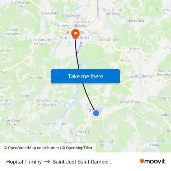 Hopital Firminy to Saint Just Saint Rambert map