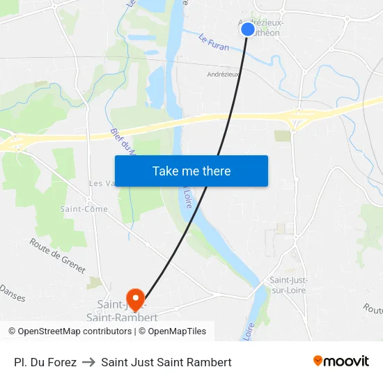 Pl. Du Forez to Saint Just Saint Rambert map