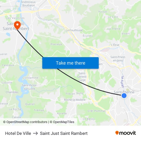 Hotel De Ville to Saint Just Saint Rambert map