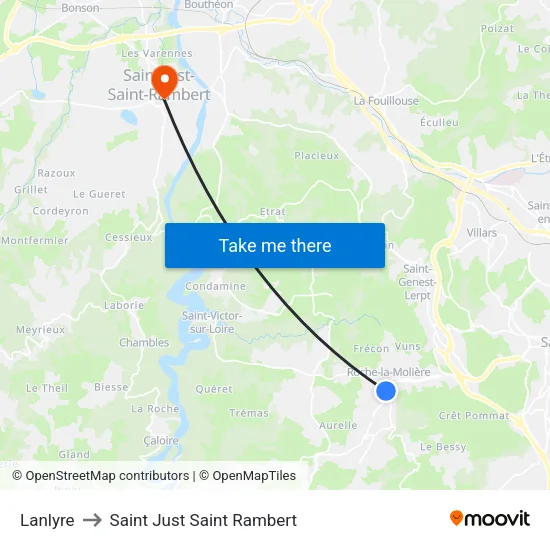 Lanlyre to Saint Just Saint Rambert map