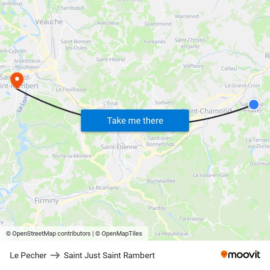 Le Pecher to Saint Just Saint Rambert map