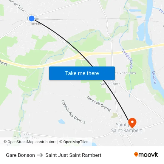 Gare Bonson to Saint Just Saint Rambert map