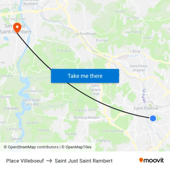 Place Villeboeuf to Saint Just Saint Rambert map