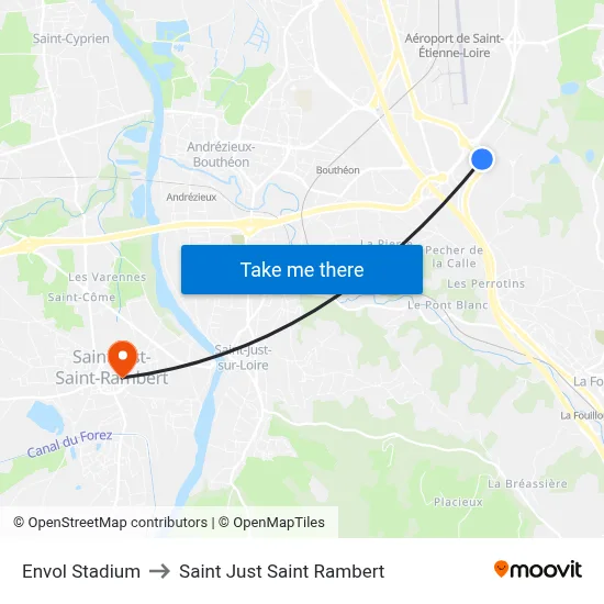 Envol Stadium to Saint Just Saint Rambert map