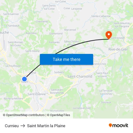 Curnieu to Saint Martin la Plaine map