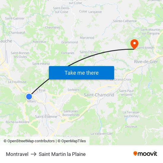 Montravel to Saint Martin la Plaine map