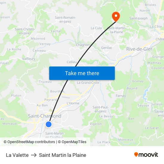 La Valette to Saint Martin la Plaine map