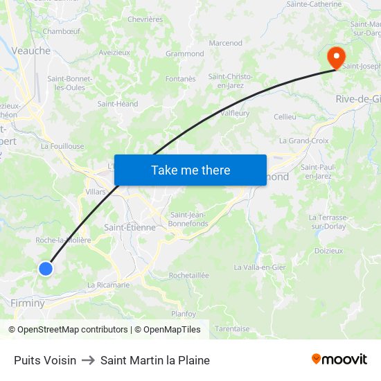 Puits Voisin to Saint Martin la Plaine map