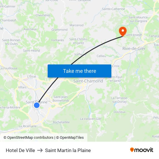 Hotel De Ville to Saint Martin la Plaine map