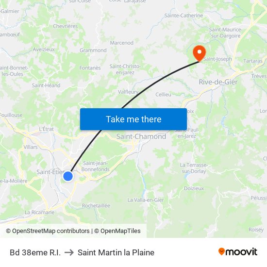 Bd 38eme R.I. to Saint Martin la Plaine map