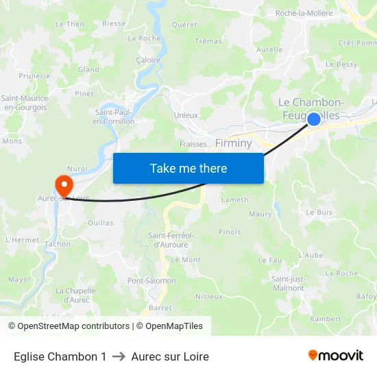 Eglise Chambon 1 to Aurec sur Loire map