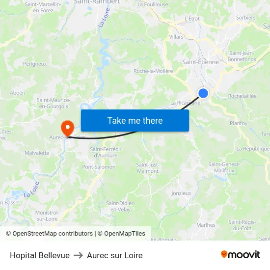 Hopital Bellevue to Aurec sur Loire map