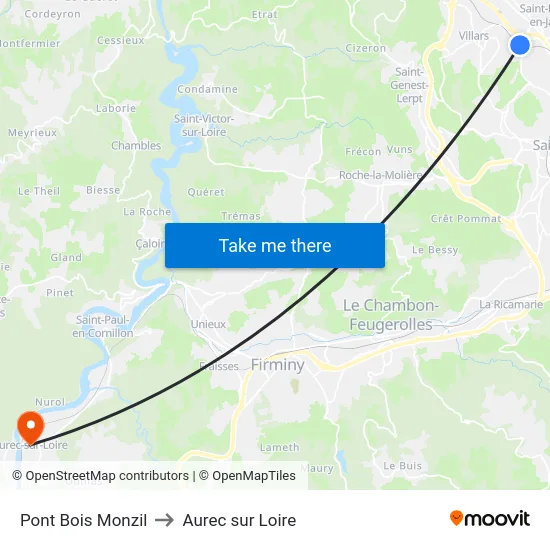 Pont Bois Monzil to Aurec sur Loire map