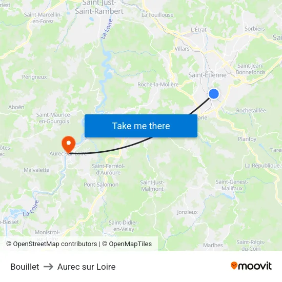 Bouillet to Aurec sur Loire map
