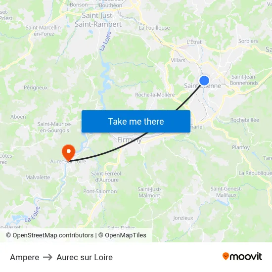 Ampere to Aurec sur Loire map