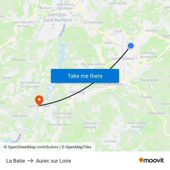 La Batie to Aurec sur Loire map