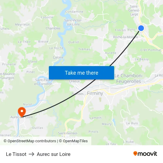 Le Tissot to Aurec sur Loire map
