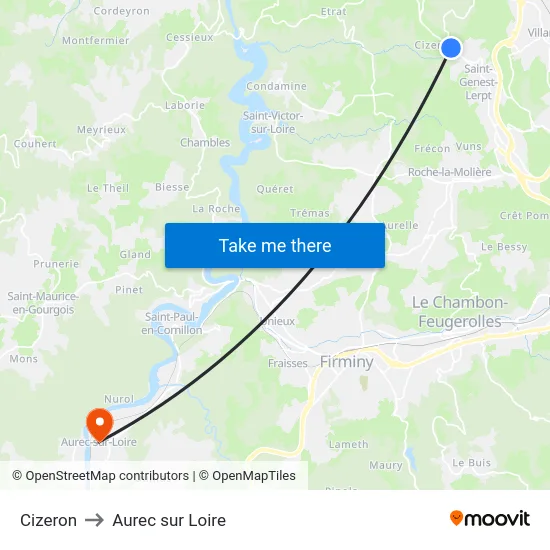 Cizeron to Aurec sur Loire map