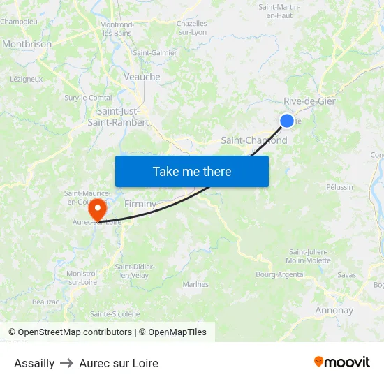 Assailly to Aurec sur Loire map