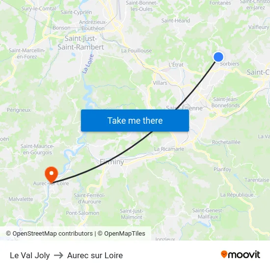 Le Val Joly to Aurec sur Loire map