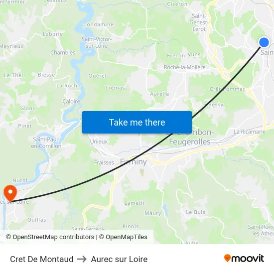Cret De Montaud to Aurec sur Loire map