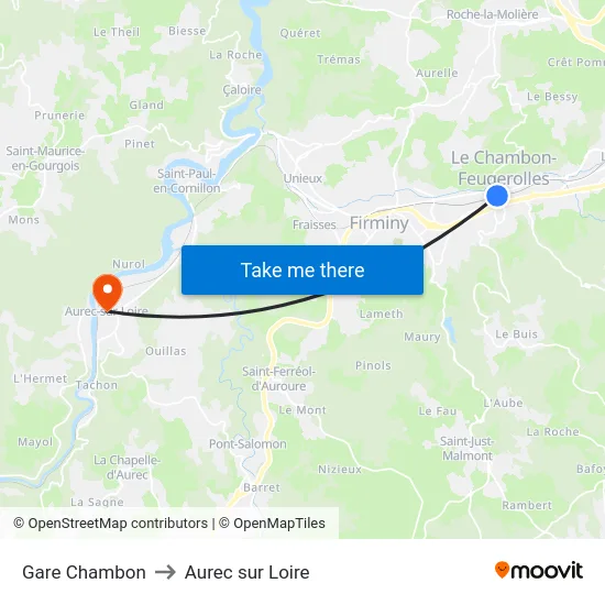 Gare Chambon to Aurec sur Loire map