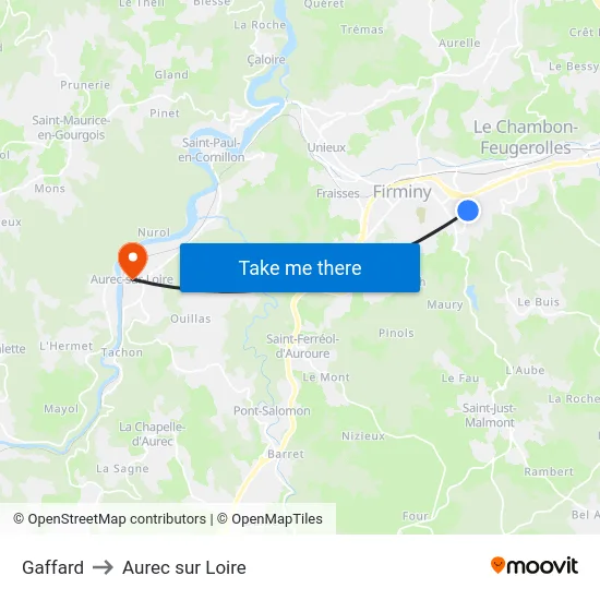 Gaffard to Aurec sur Loire map