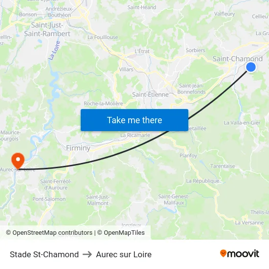 Stade St-Chamond to Aurec sur Loire map