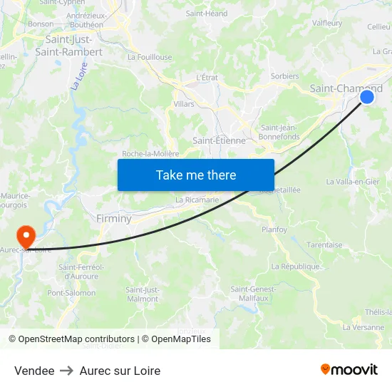 Vendee to Aurec sur Loire map