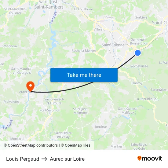 Louis Pergaud to Aurec sur Loire map