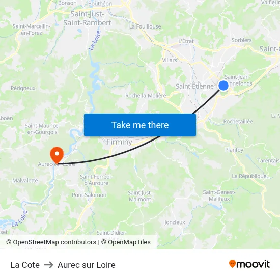 La Cote to Aurec sur Loire map