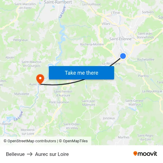 Bellevue to Aurec sur Loire map