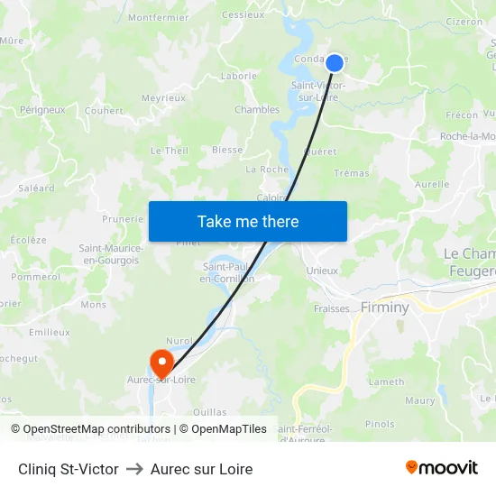 Cliniq St-Victor to Aurec sur Loire map