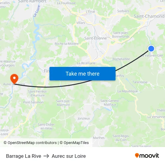 Barrage La Rive to Aurec sur Loire map