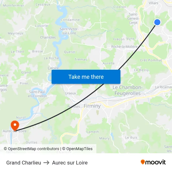 Grand Charlieu to Aurec sur Loire map