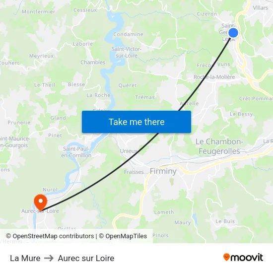 La Mure to Aurec sur Loire map