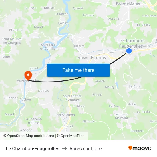 Le Chambon-Feugerolles to Aurec sur Loire map