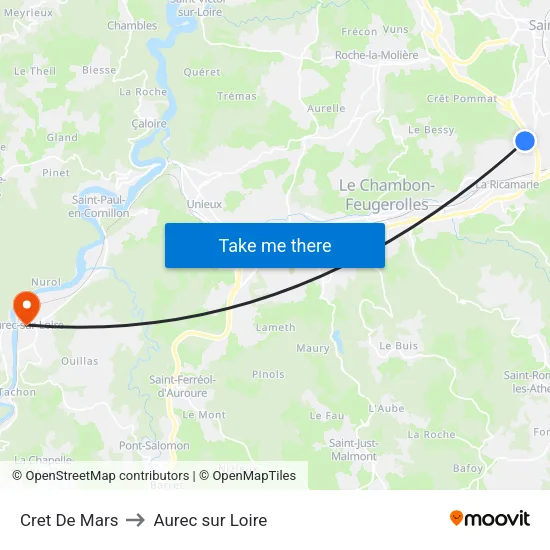 Cret De Mars to Aurec sur Loire map