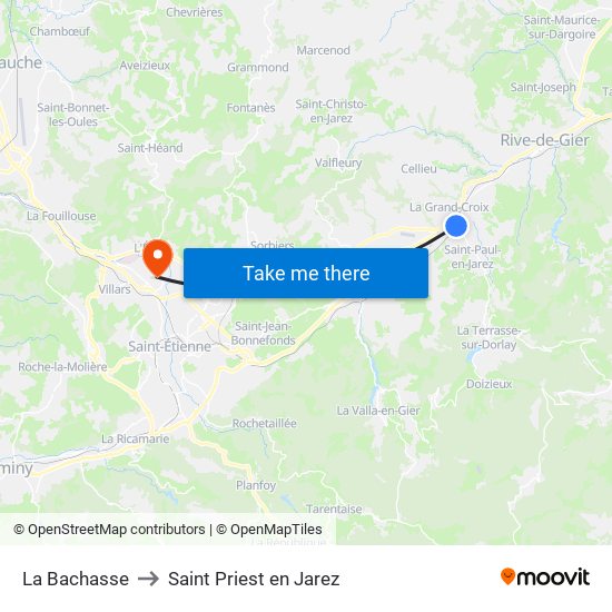 La Bachasse to Saint Priest en Jarez map