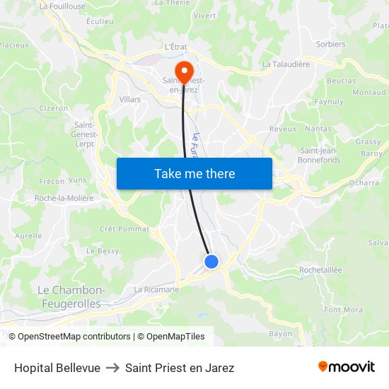 Hopital Bellevue to Saint Priest en Jarez map
