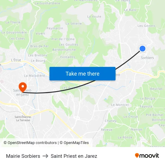 Mairie Sorbiers to Saint Priest en Jarez map