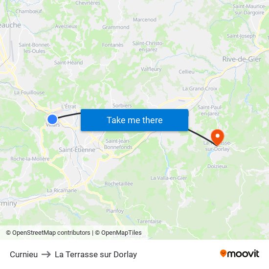 Curnieu to La Terrasse sur Dorlay map