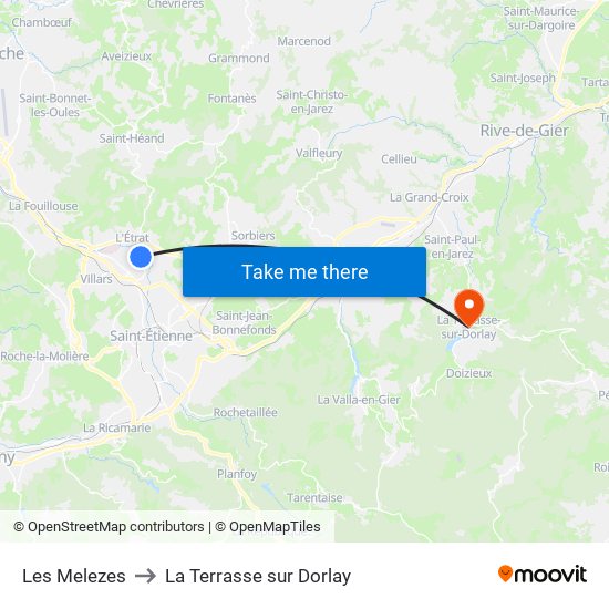 Les Melezes to La Terrasse sur Dorlay map